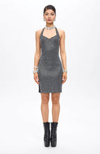 Ooca Embellished Crystal Mini Dress Black