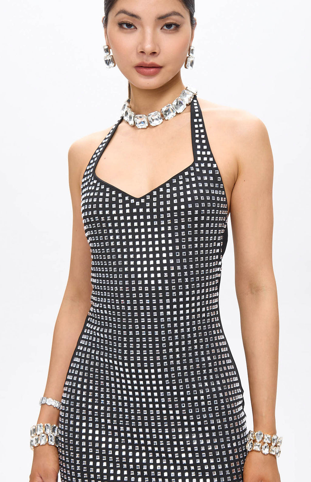 Ooca Embellished Crystal Mini Dress Black