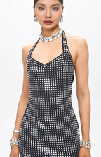 Ooca Embellished Crystal Mini Dress Black