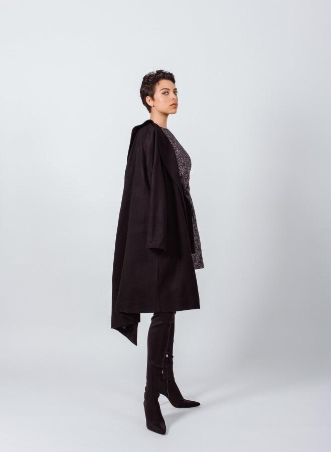 Le Réussi Worsted Flannel Long Trench Coat Black