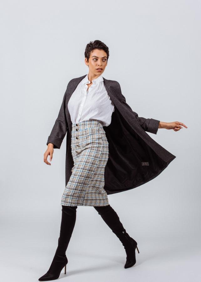 Le Réussi Worsted Flannel Long Trench Coat Gray