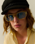 Oval Sunglasses with High Gloss Transparent Frames in Yellow