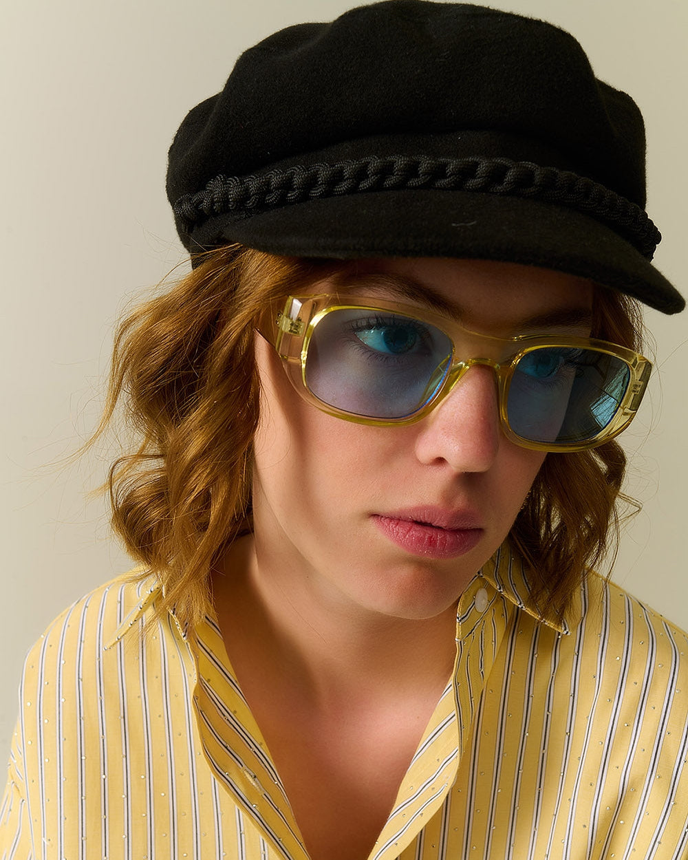 Oval Sunglasses with High Gloss Transparent Frames in Yellow