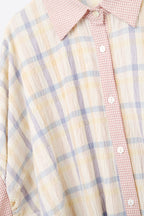 Oversized Flowy Blouse with Checked Contrast
