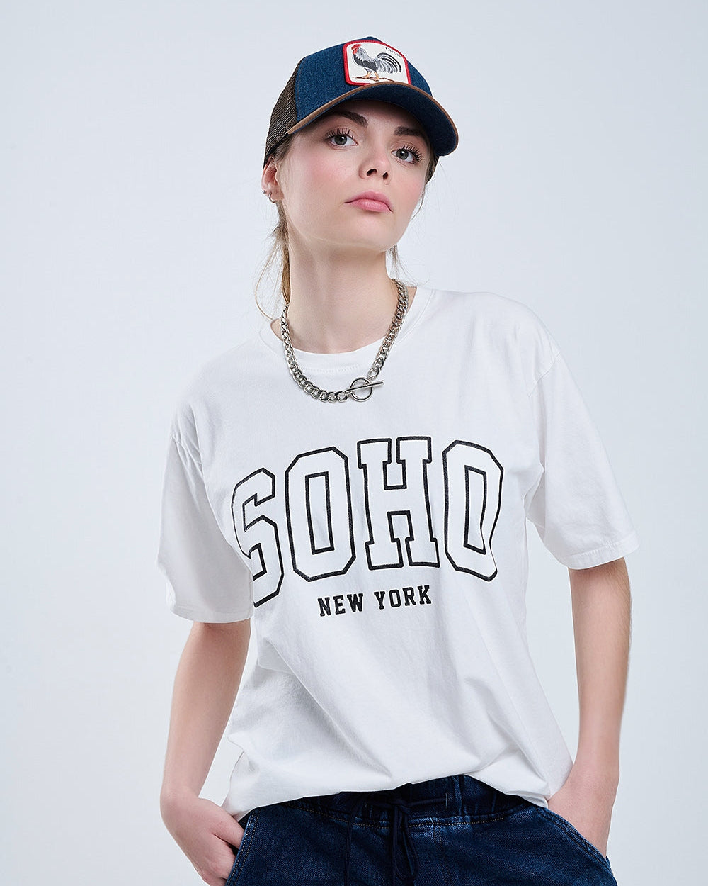 Oversized White T-Shirt with Soho New York at the Front