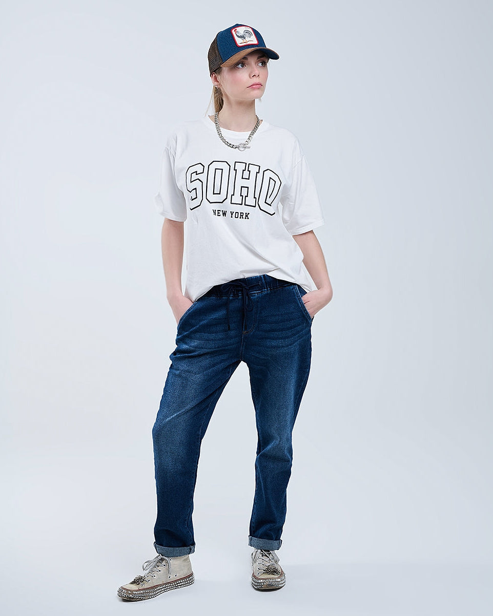 Oversized White T-Shirt with Soho New York at the Front