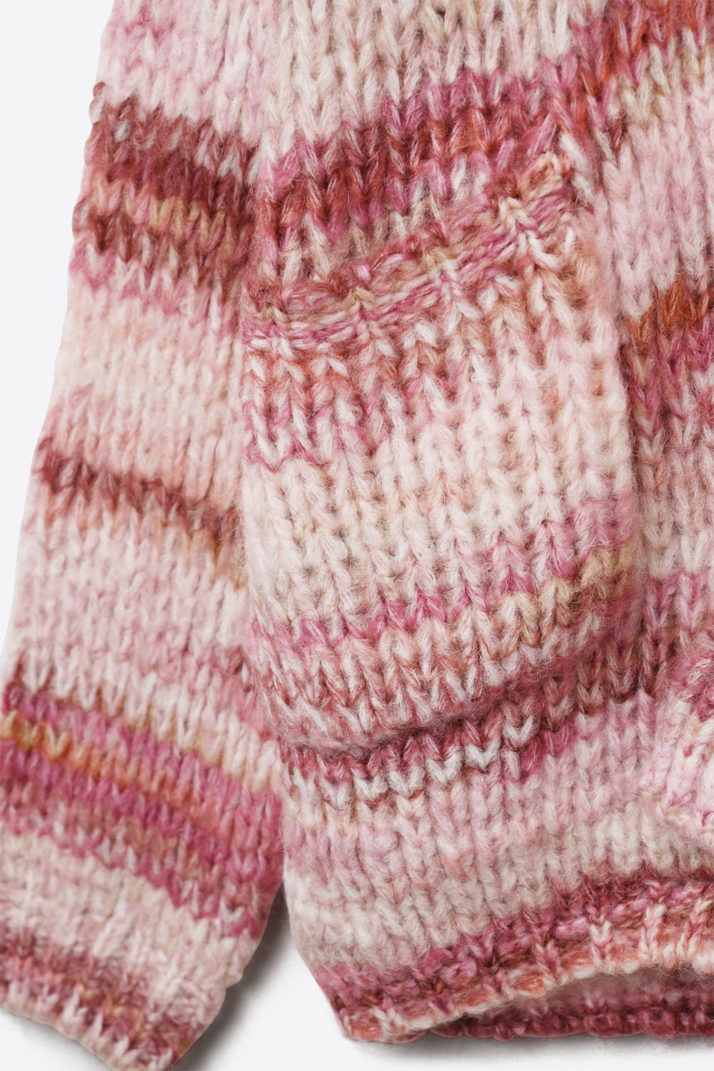Oversized Mottled Striped Long Cardigan with Pockets in Pink