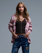 Oversized Mottled Striped Long Cardigan with Pockets in Pink