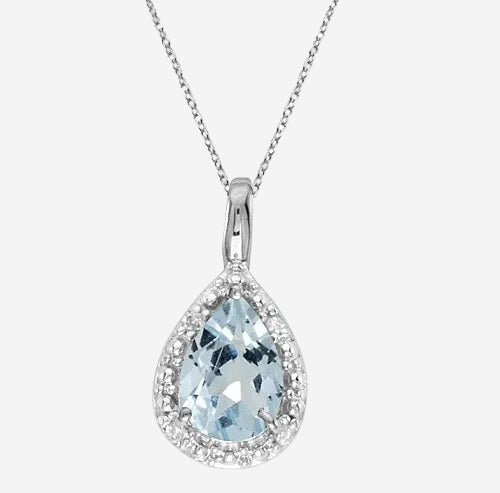 Pear Shaped Aquamarine Pendant Necklace 14K White Gold 0.60 Ct