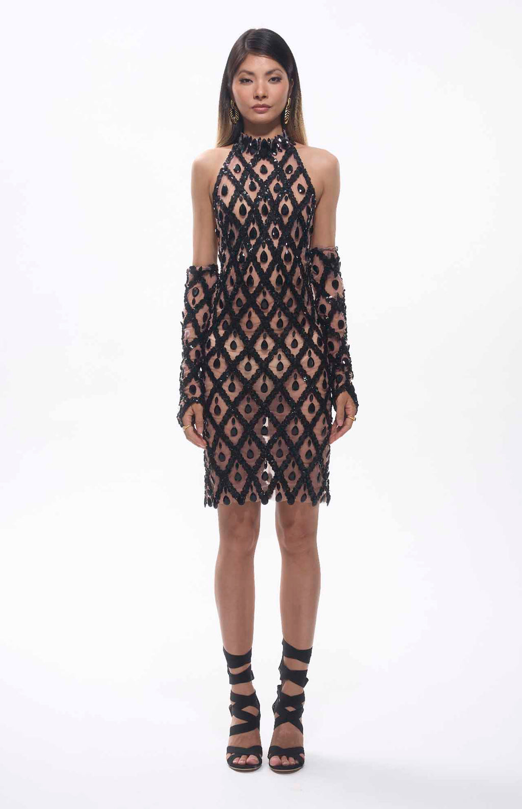 Parry Diamante Embellished Mini Dress Black