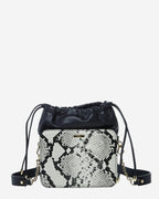 SUSU Leather Bucket Bag Black Purse Snakeskin Drawstring Design Medium Size Bag
