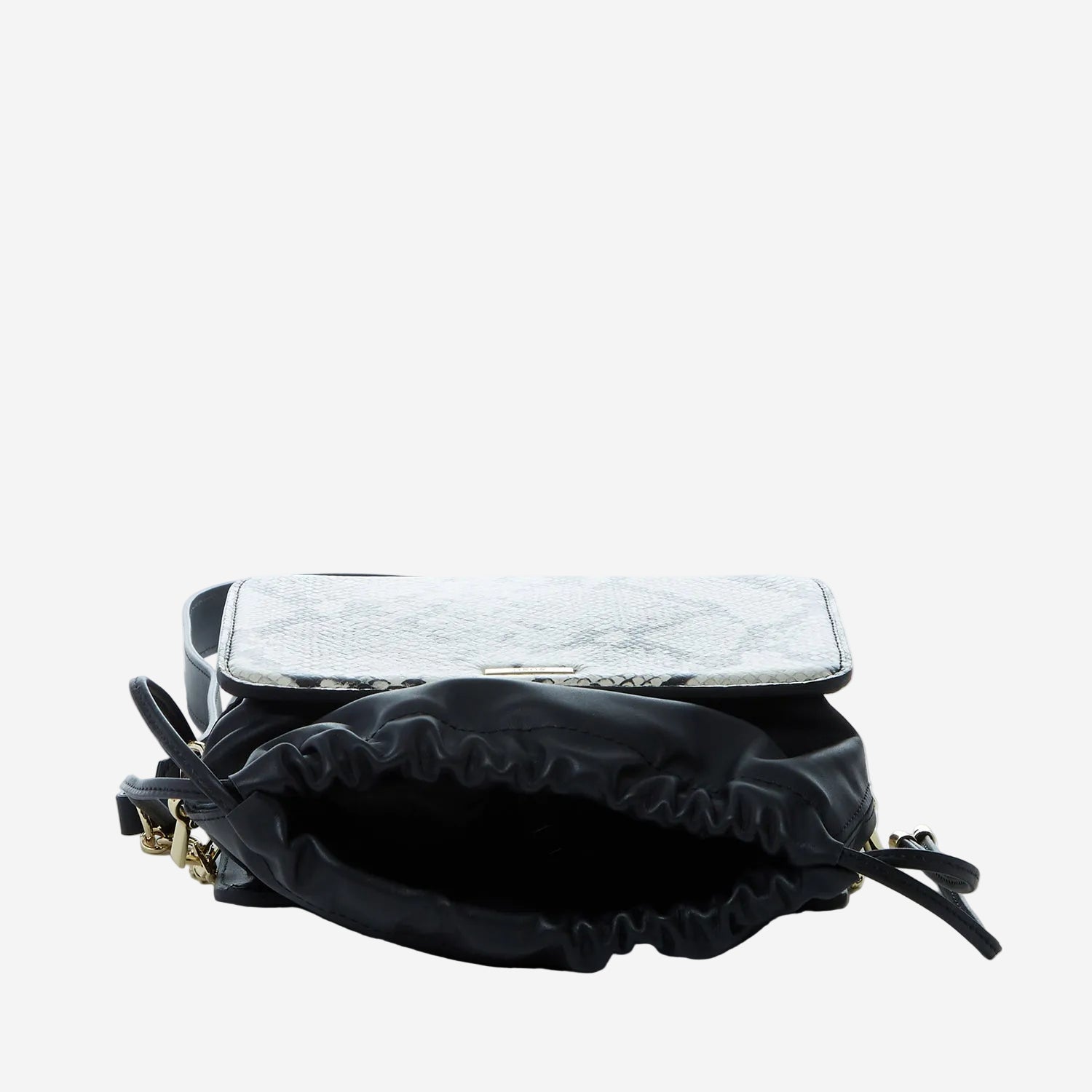 SUSU Leather Bucket Bag Black Purse Snakeskin Drawstring Design Medium Size Bag
