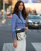 SUSU Leather Bucket Bag Black Purse Snakeskin Drawstring Design Medium Size Bag