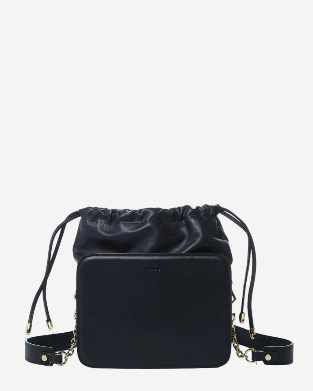SUSU Leather Bucket Bag Black Purse Drawstring Design Medium Size Bag