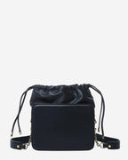 SUSU Leather Bucket Bag Black Purse Drawstring Design Medium Size Bag