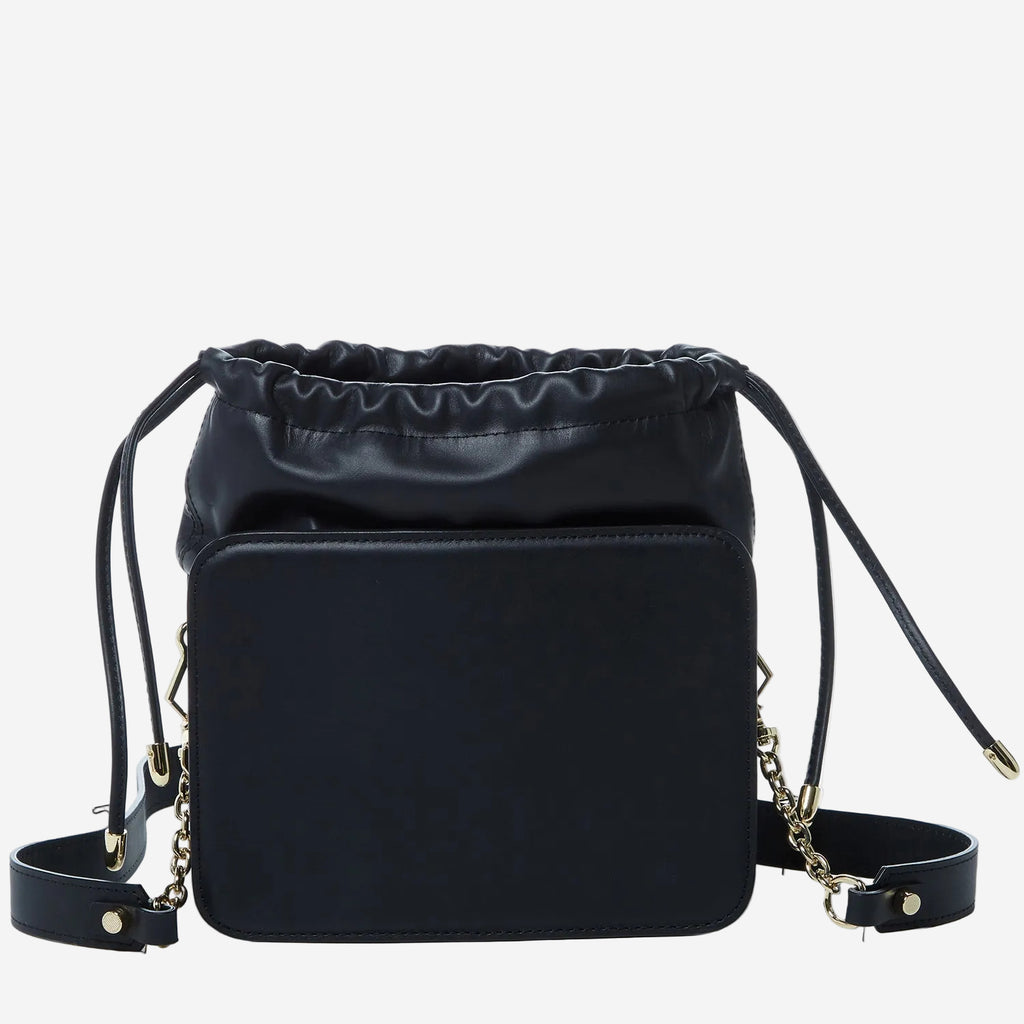 SUSU Leather Bucket Bag Black Purse Drawstring Design Medium Size Bag