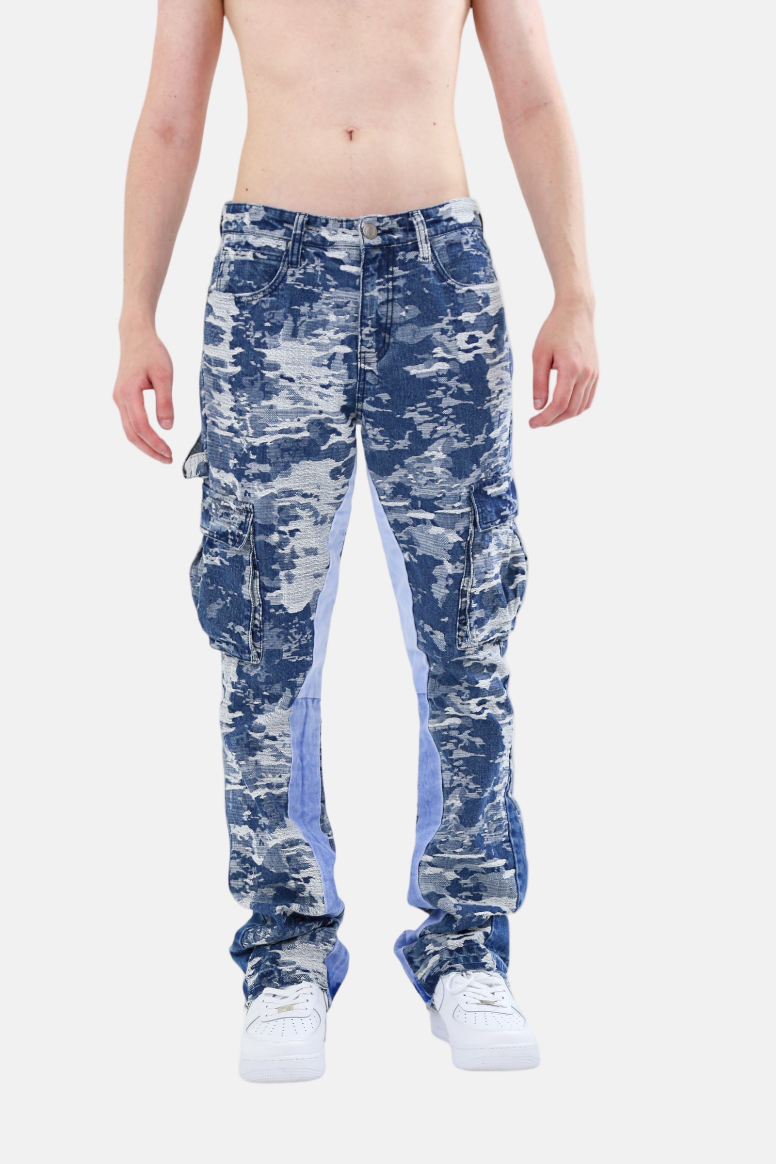 Blue Cargo Jacquard Stacked Jeans | AJS695