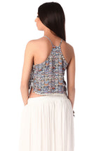 Pink Printed Crop Top with Lace Up Side Detail