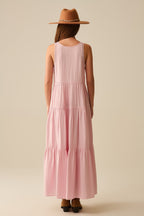 Pink Maxi Dress with Lace Details and Boho Style