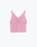 Pink Ribbed Knit Top with Scalloped V-Neck