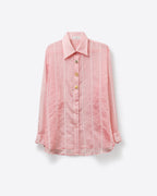 Pink Sheer Shirt with Vintage Button-Up
