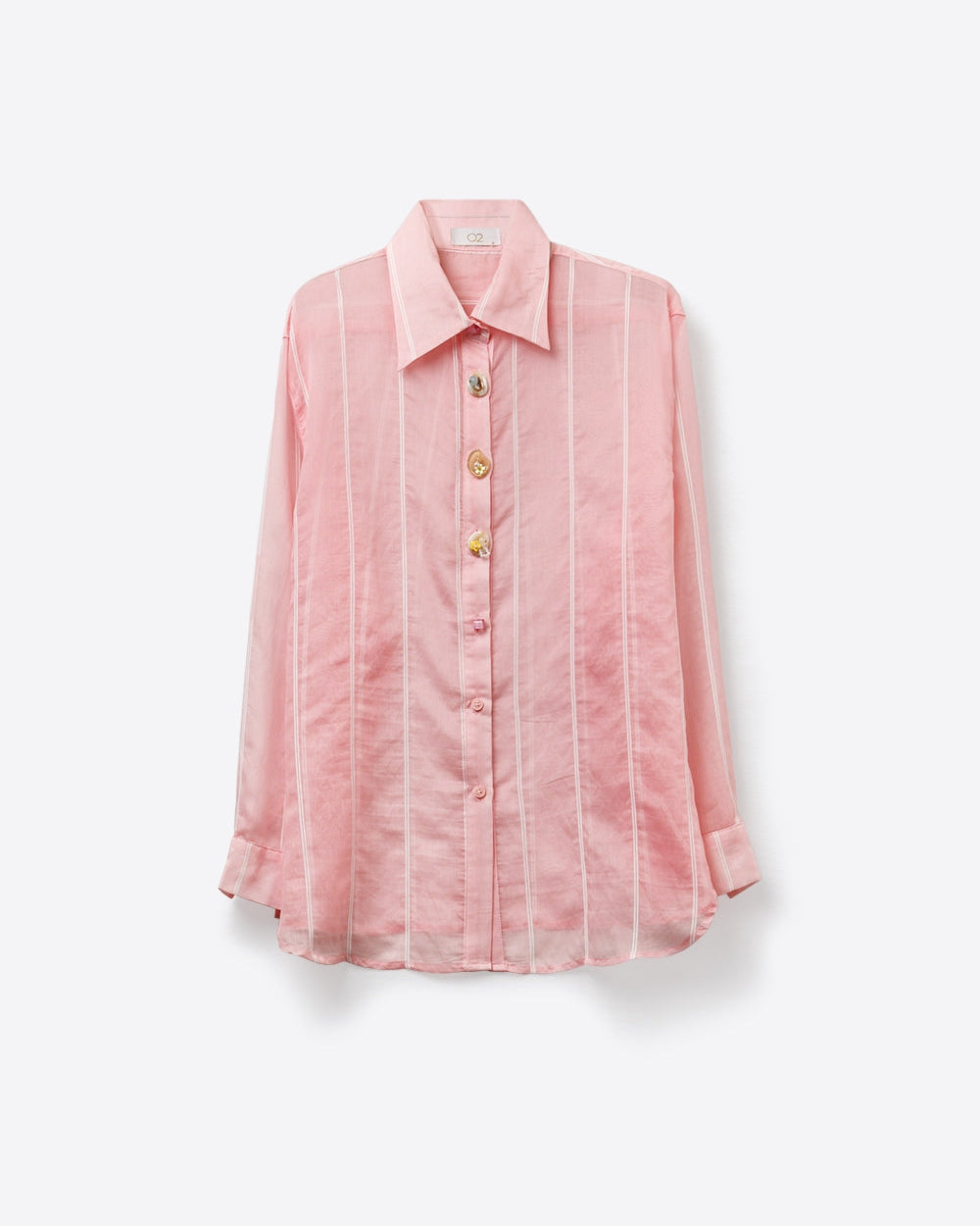 Pink Sheer Shirt with Vintage Button-Up
