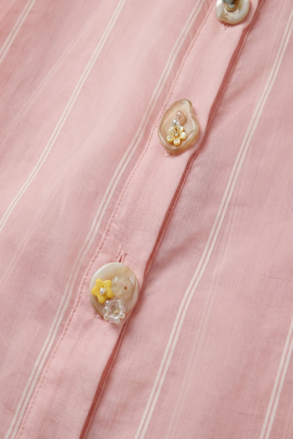 Pink Sheer Shirt with Vintage Button-Up