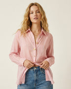Pink Sheer Shirt with Vintage Button-Up