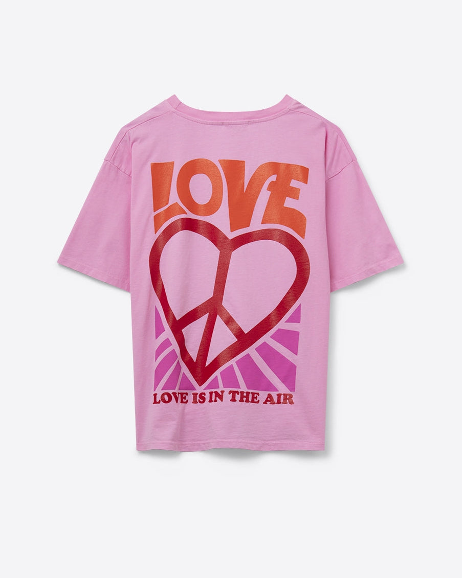 Pink T-Shirt with Love Is Air and Heart with Peace Logo