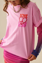 Pink T-Shirt with Love Is Air and Heart with Peace Logo
