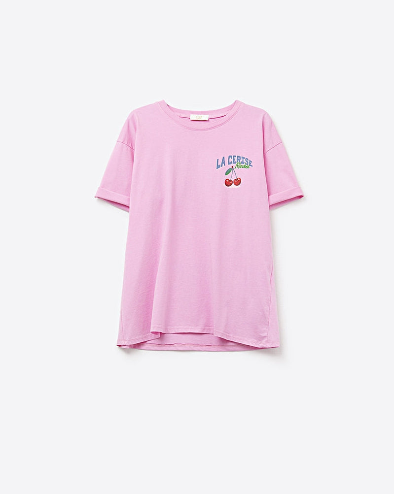 Pink T-Shirt with La Cerise Market Saint-Tropez Graphic
