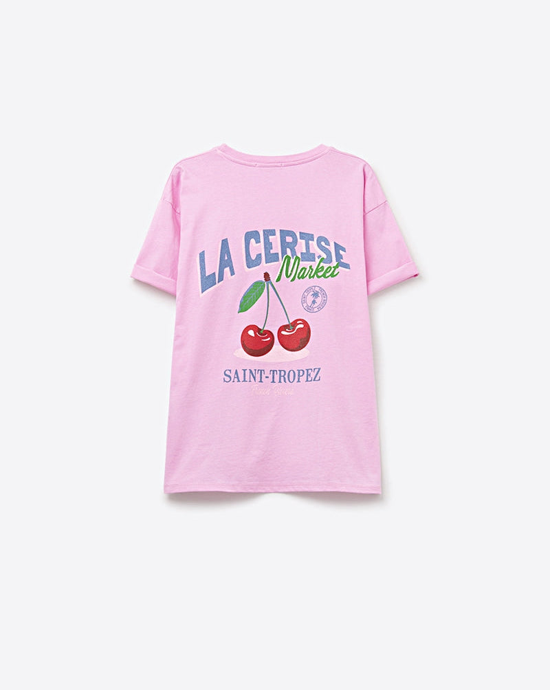 Pink T-Shirt with La Cerise Market Saint-Tropez Graphic