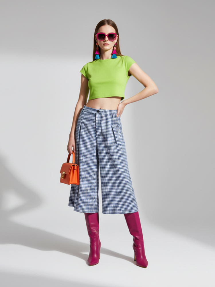Plaid Wide-Leg Pants 7/8 Brooklyn Heights | Women - BYMANYC ® New York