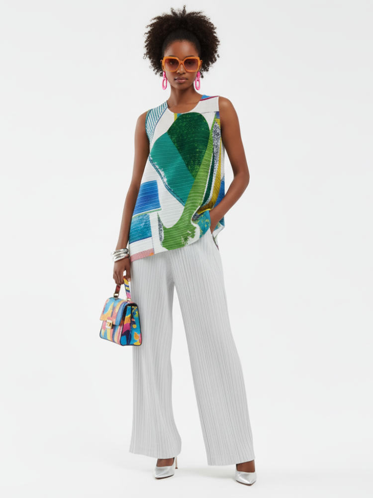 Pleated Printed Sleeveless Top | Coney Island BYMANYC ® New York