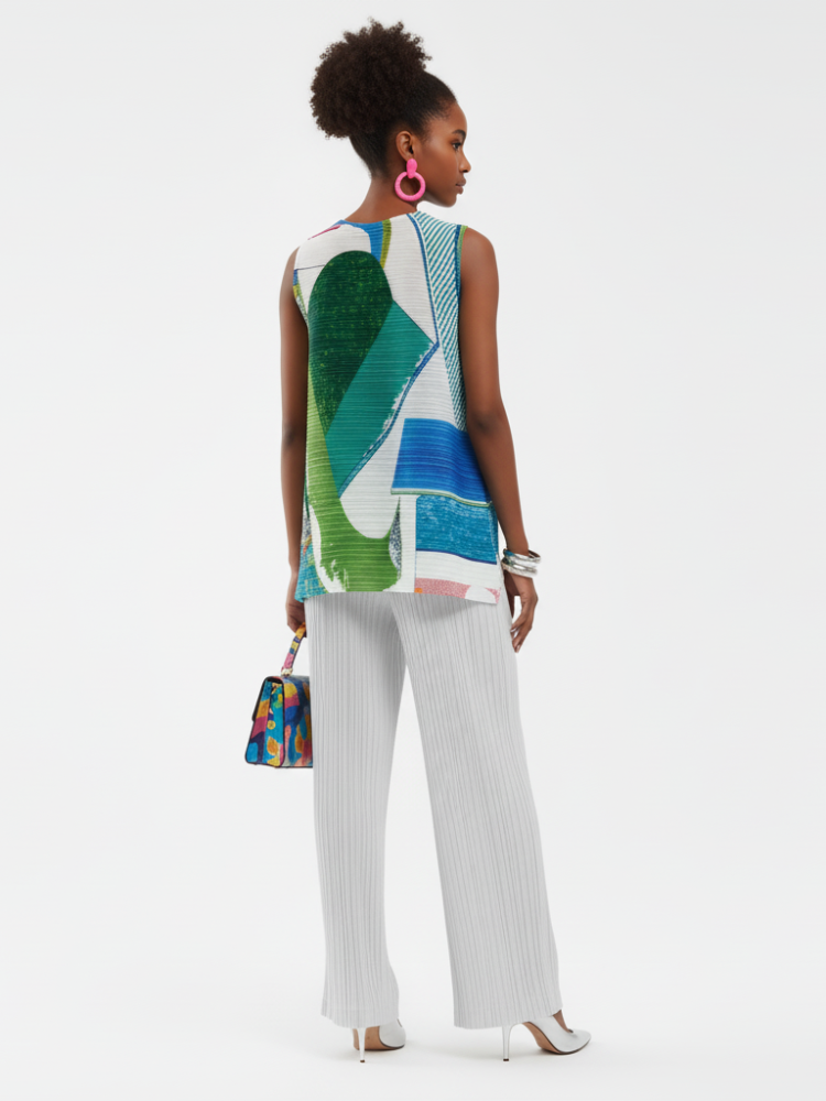 Pleated Printed Sleeveless Top | Coney Island BYMANYC ® New York