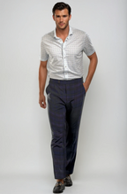 Pleated Wool Trouser Pants | Navy Plaid