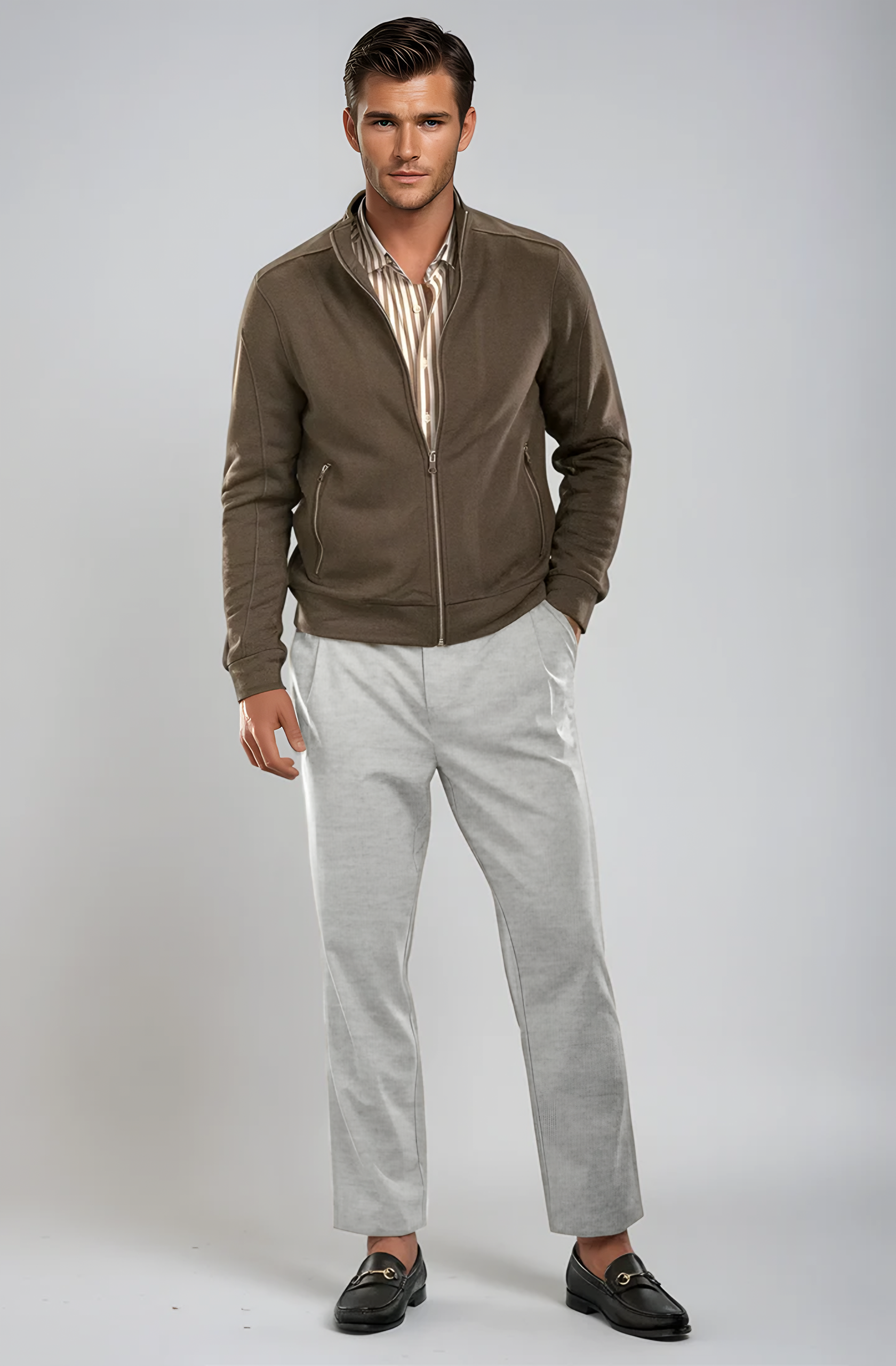 Pleated Wool Trouser Pants | Heather Grey