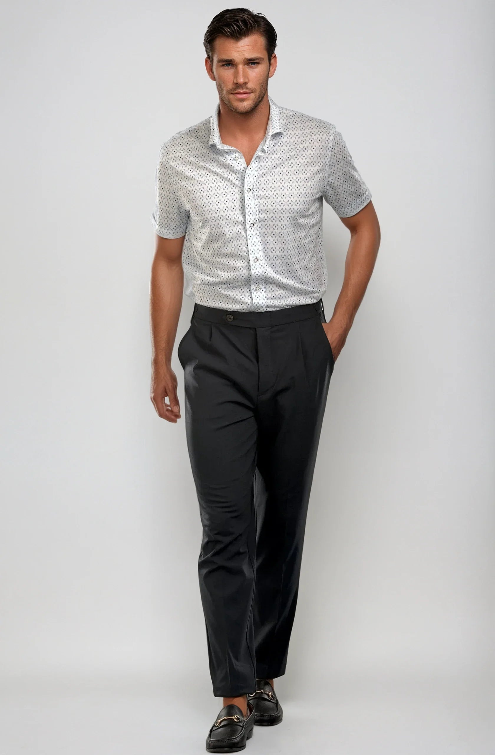 Pleated Wool Trouser Pants | Navy