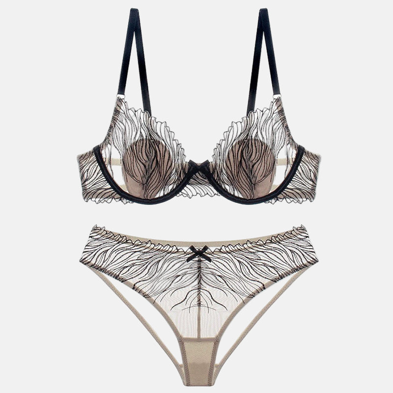 Lace Bra Set with Leopard Print Minimizer