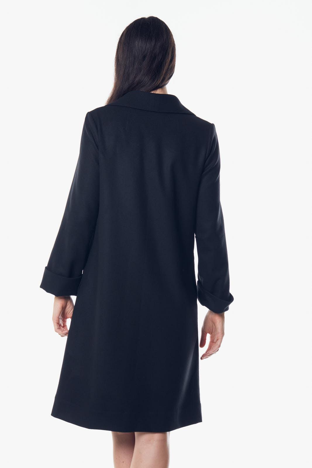 Le Réussi Worsted Flannel Long Trench Coat Black