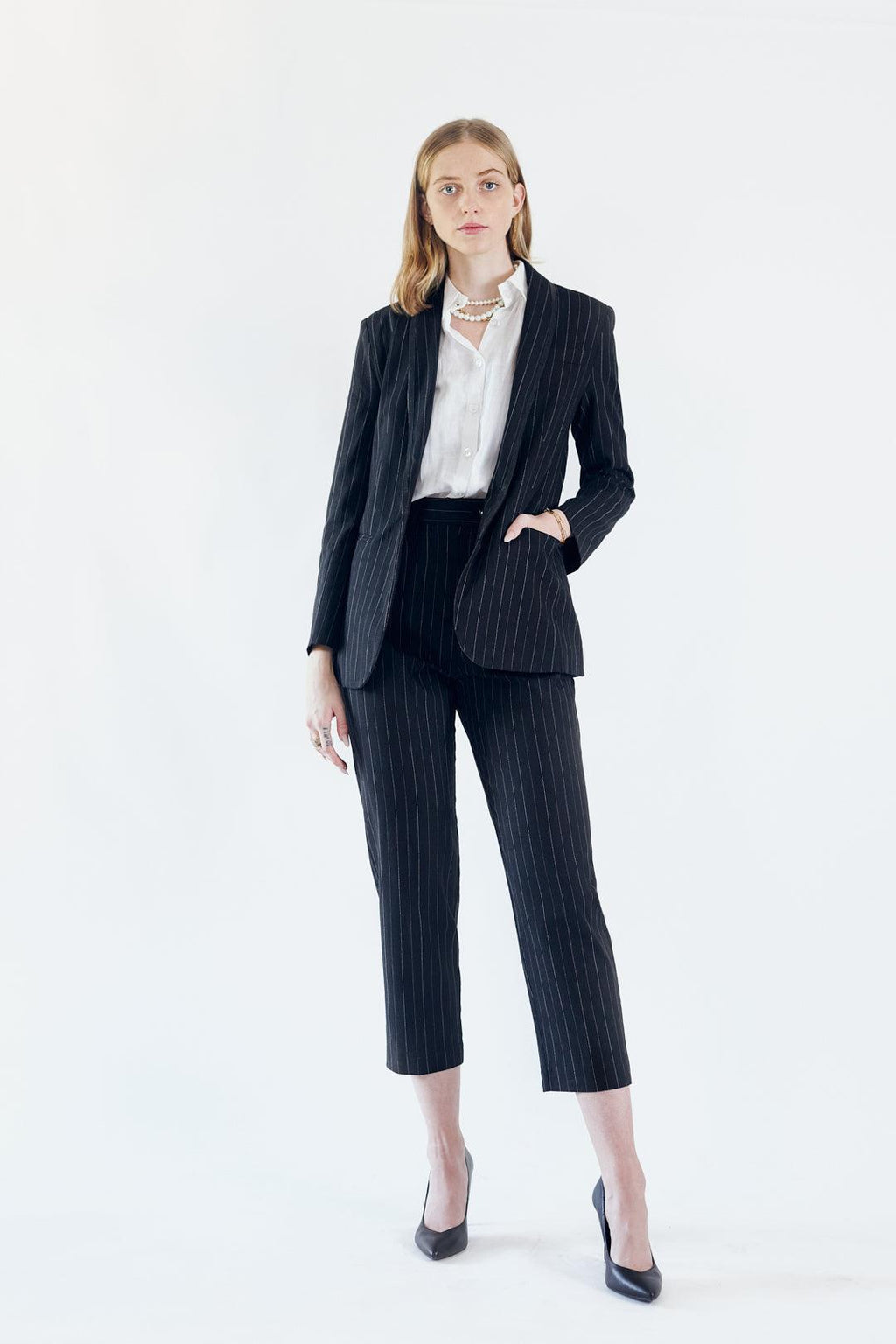 Black Pinstripes Suit Blazer