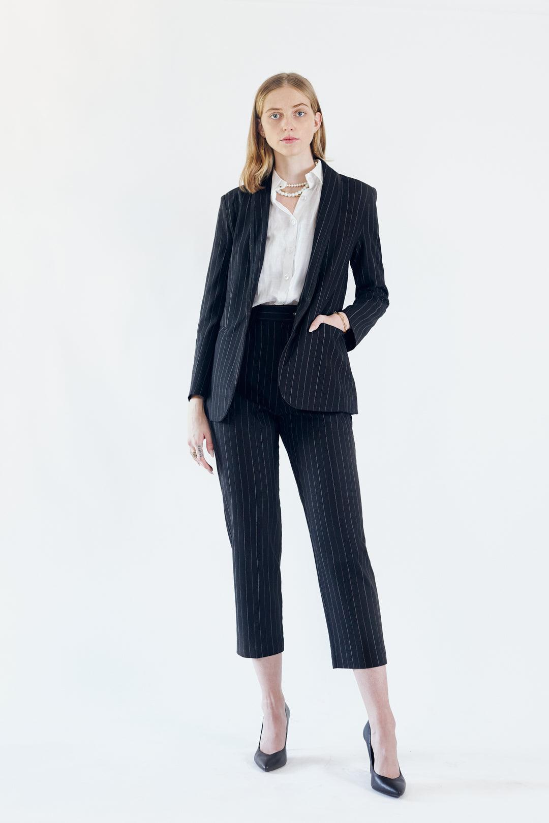 Black Pinstripes Suit Blazer