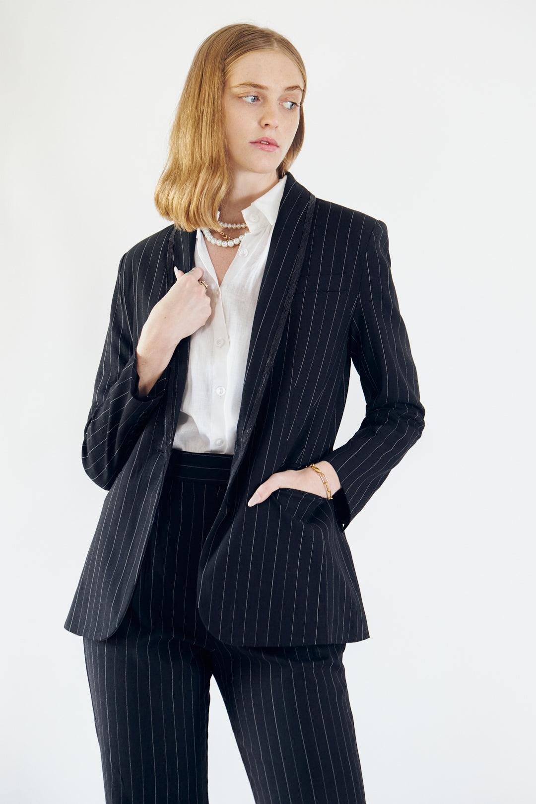 Black Pinstripes Suit Blazer