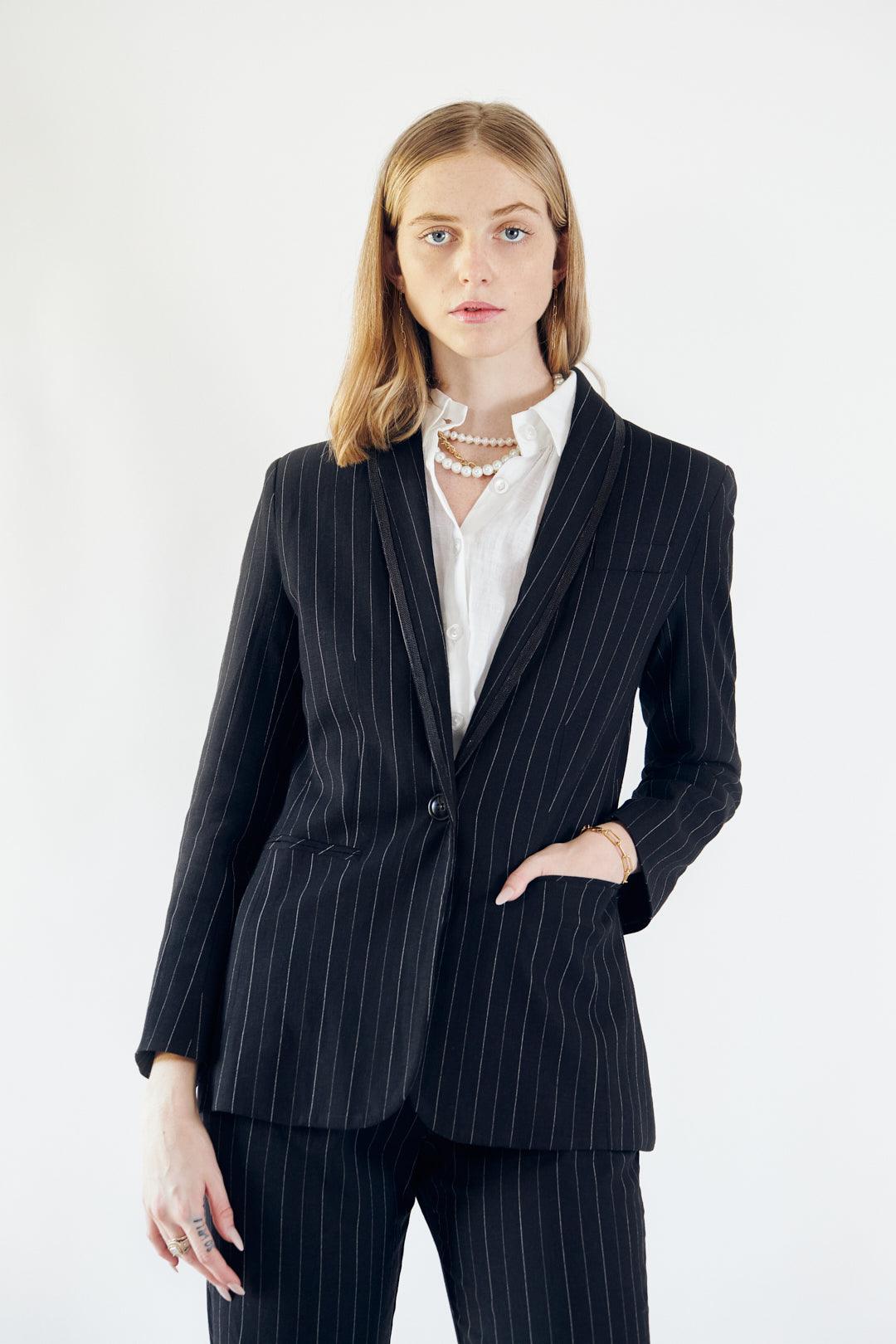 Black Pinstripes Suit Blazer