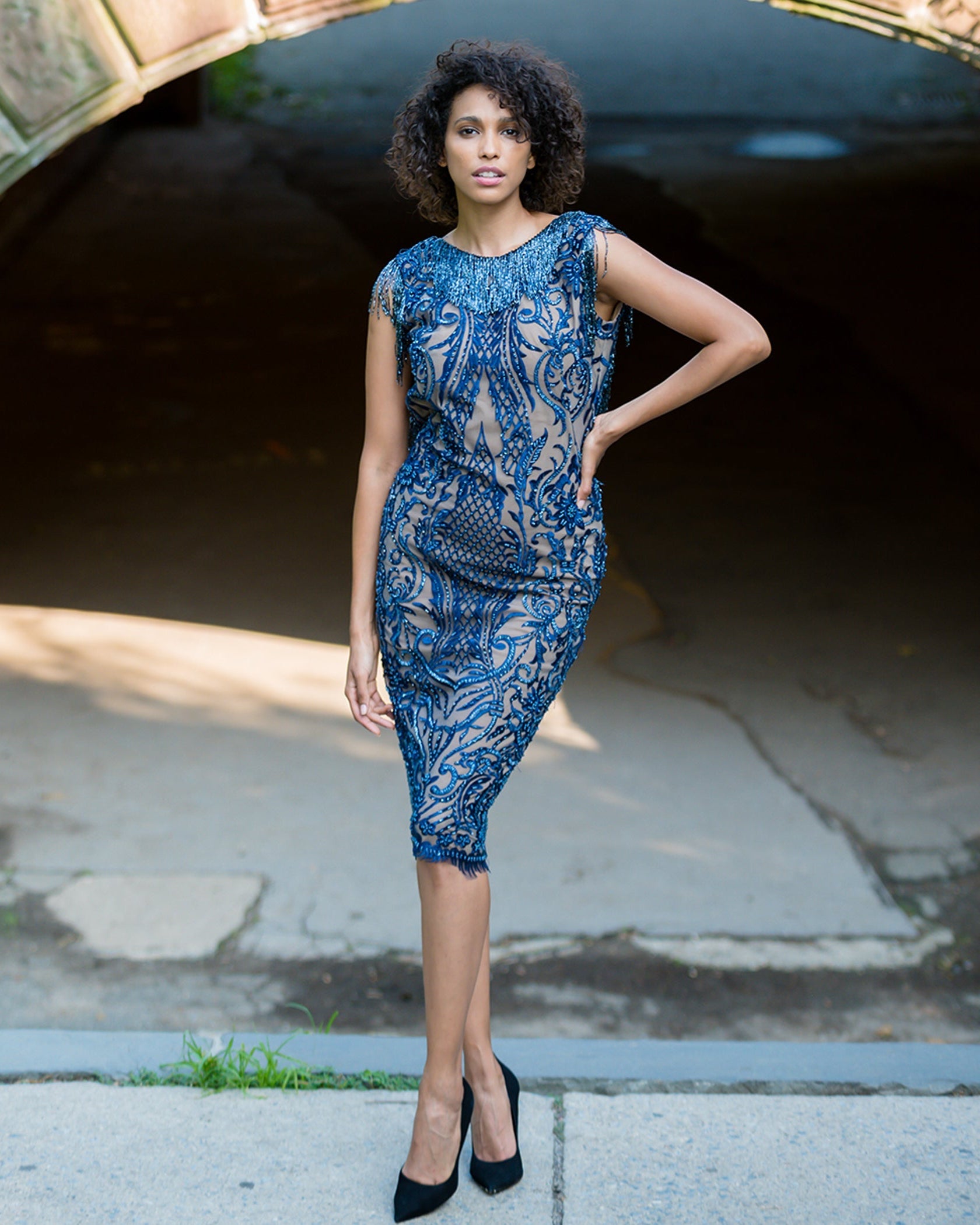 The Boat Neck Beaded Fringe Sheath Classic