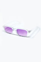 Rectangular Thick Acetate Clear Frame Sunglasses with Purple Smoke Lense