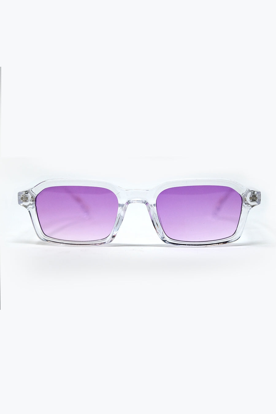 Rectangular Thick Acetate Clear Frame Sunglasses with Purple Smoke Lense