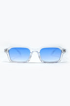 Rectangular Thick Acetate Clear Frame Sunglasses with Blue Smoke Lense