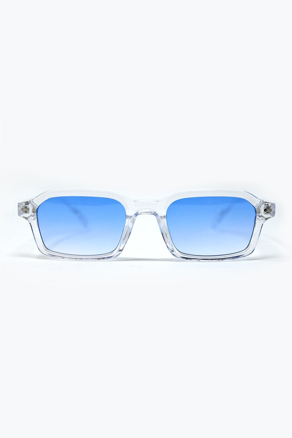 Rectangular Thick Acetate Clear Frame Sunglasses with Blue Smoke Lense