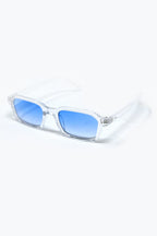 Rectangular Thick Acetate Clear Frame Sunglasses with Blue Smoke Lense
